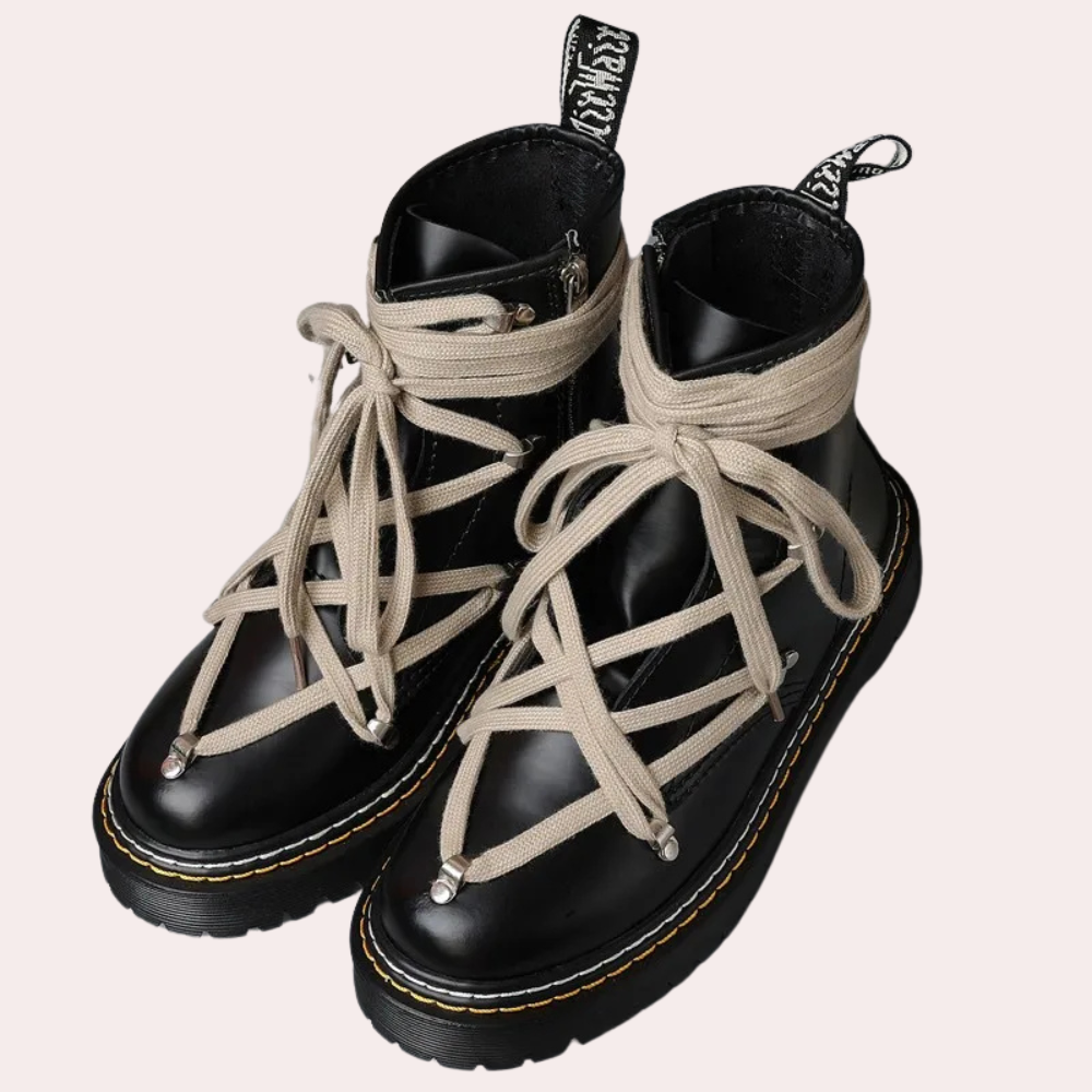 Hochwertige Lederstiefel mit einzigartigem Schnürdesign-39-Luzern Mode