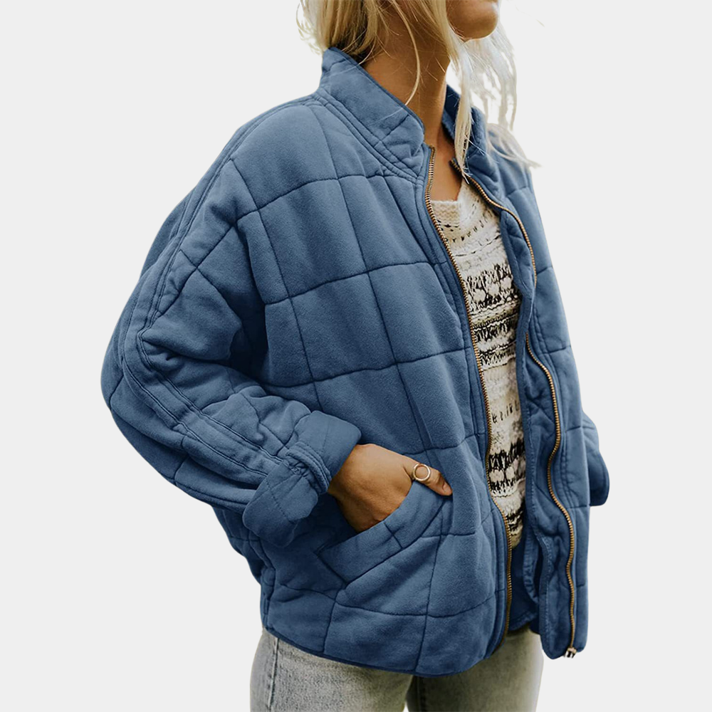 Damen Steppjacke Übergangsjacke mit Reißverschluss-Blau-S-Luzern Mode