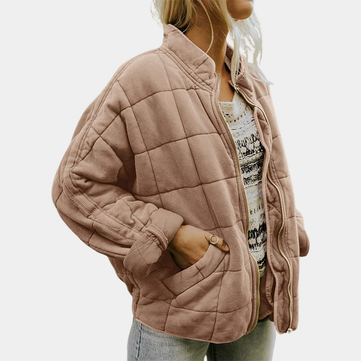Damen Steppjacke Übergangsjacke mit Reißverschluss-Braun-S-Luzern Mode