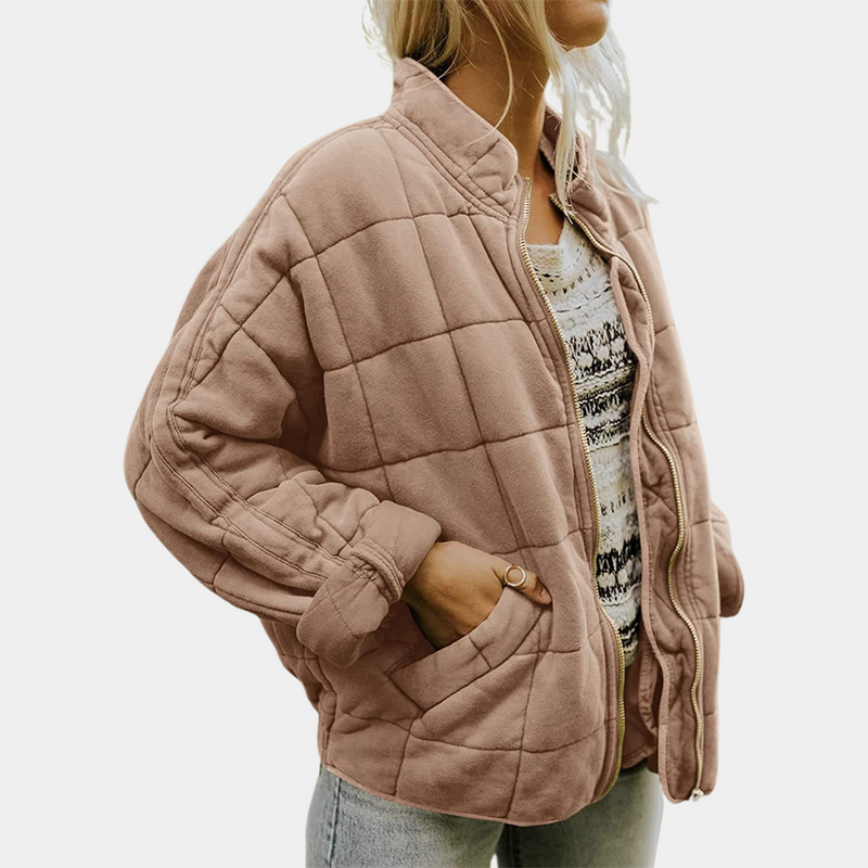 Damen Steppjacke Übergangsjacke mit Reißverschluss-Braun-S-Luzern Mode
