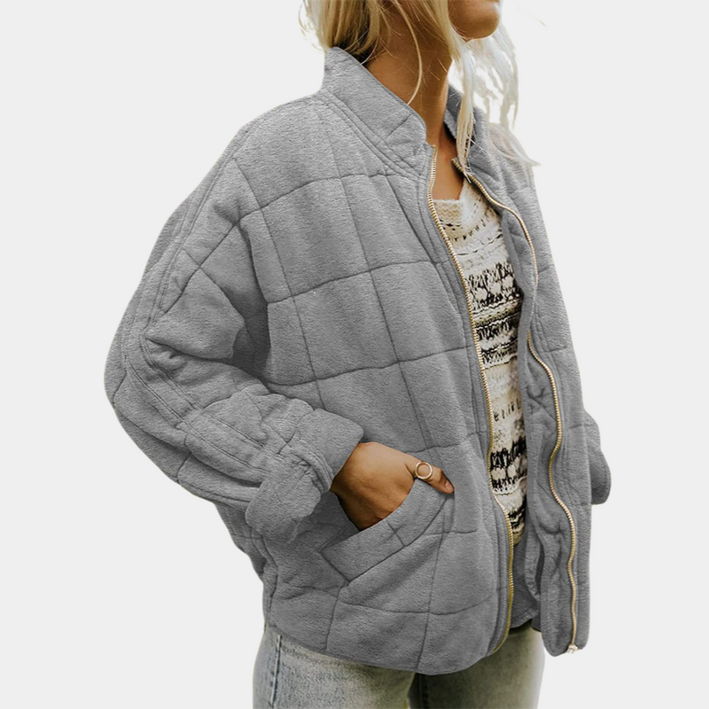 Damen Steppjacke Übergangsjacke mit Reißverschluss-Grau-S-Luzern Mode