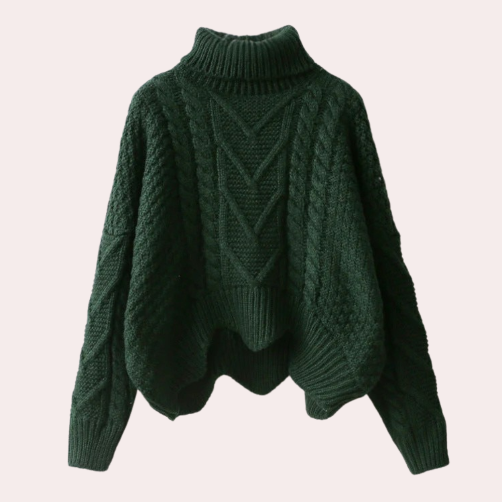 Damen Strickpullover Rollkragen Zopfmuster Wintermode-Grün-Luzern Mode