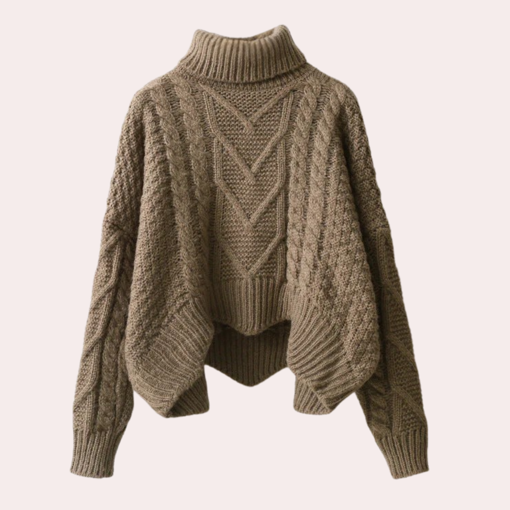 Damen Strickpullover Rollkragen Zopfmuster Wintermode-Khaki-Luzern Mode