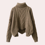 Damen Strickpullover Rollkragen Zopfmuster Wintermode-Khaki-Luzern Mode