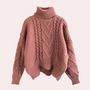 Damen Strickpullover Rollkragen Zopfmuster Wintermode-Rot-Luzern Mode