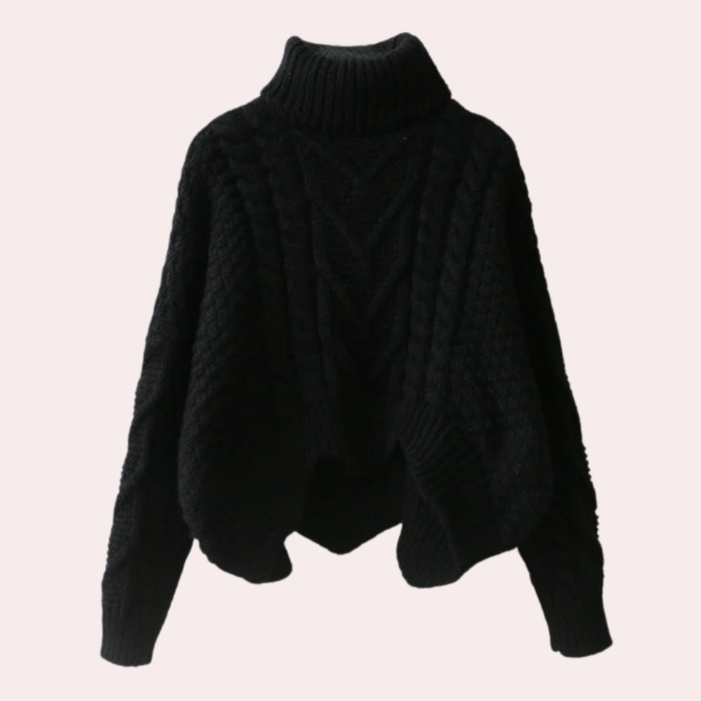 Damen Strickpullover Rollkragen Zopfmuster Wintermode-Schwarz-Luzern Mode