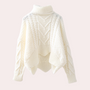 Damen Strickpullover Rollkragen Zopfmuster Wintermode-Weiß-Luzern Mode