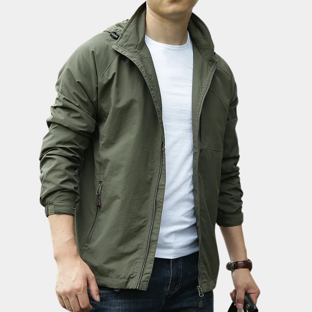 Herren Zwischenjacke | Pullover | Halbzipper | Einfarbig | Winddicht | Regular-Olivegrün-M-Luzern Mode