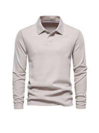 Herrenpullover | Lange Ärmel | Kragen | Einfarbig | Knöpfe | Reguläre Passform-Beige-S-Luzern Mode