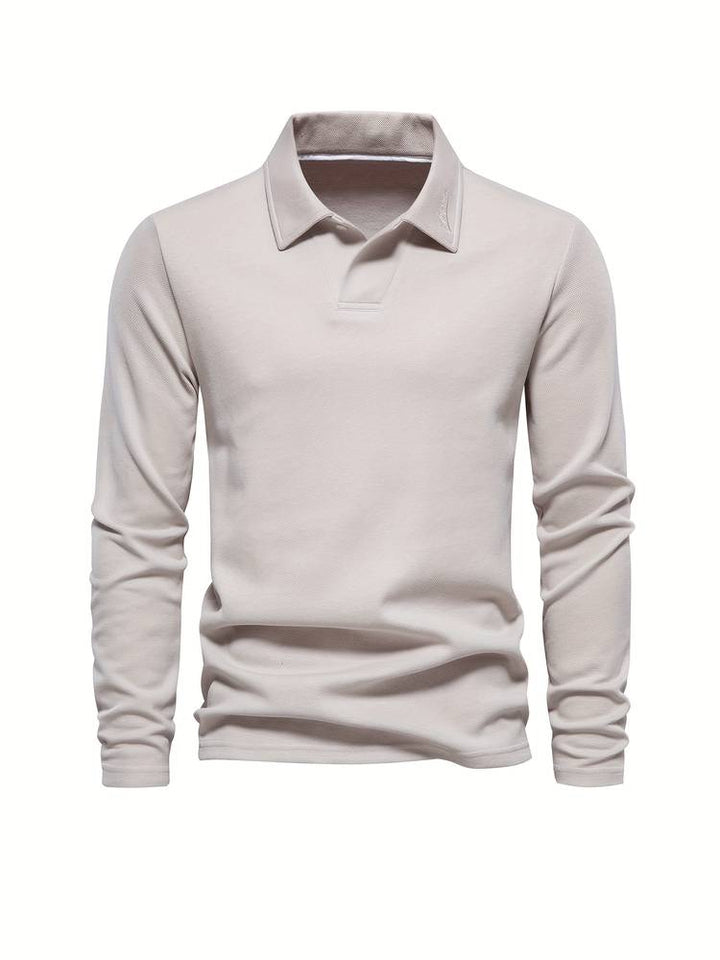 Herrenpullover | Lange Ärmel | Kragen | Einfarbig | Knöpfe | Reguläre Passform-Beige-S-Luzern Mode