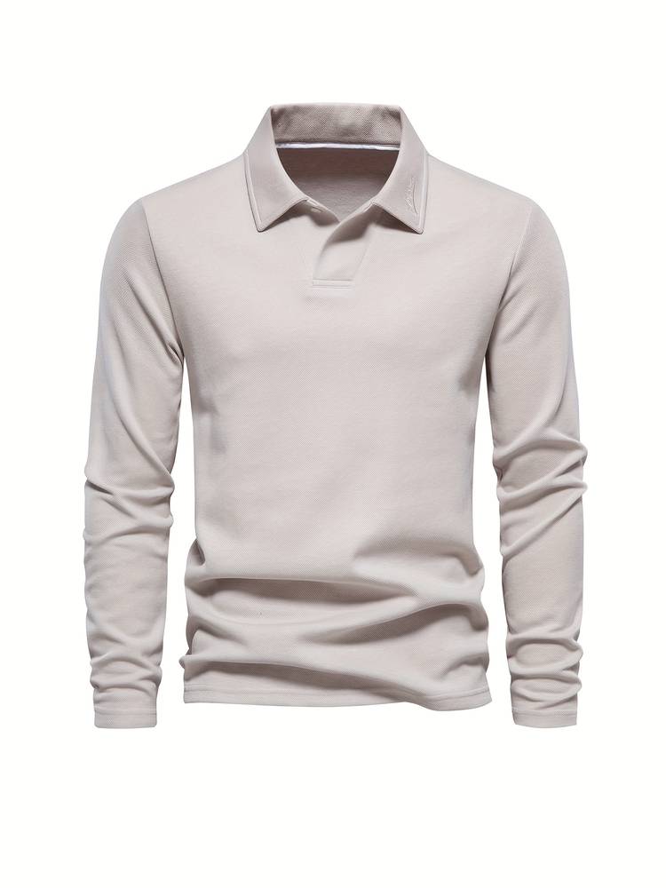 Herrenpullover | Lange Ärmel | Kragen | Einfarbig | Knöpfe | Reguläre Passform-Beige-S-Luzern Mode
