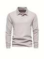 Herrenpullover | Lange Ärmel | Kragen | Einfarbig | Knöpfe | Reguläre Passform-Beige-S-Luzern Mode