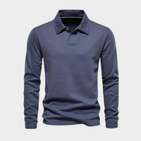 Herrenpullover | Lange Ärmel | Kragen | Einfarbig | Knöpfe | Reguläre Passform-Blau-S-Luzern Mode