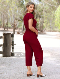 Trendiger Damen Jumpsuit Sommer | V-Ausschnitt | Kurzarm | Luftig & tailliert-Luzern Mode