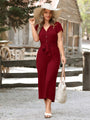 Trendiger Damen Jumpsuit Sommer | V-Ausschnitt | Kurzarm | Luftig & tailliert-Rot-S-Luzern Mode