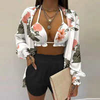 3-teiliges Sommer Set Damen | Tropen Look | Bikini Shorts Cover-up | Leicht & stylisch-Cashew-Print-S-Luzern Mode