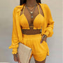 3-teiliges Sommer Set Damen | Tropen Look | Bikini Shorts Cover-up | Leicht & stylisch-Gelb-S-Luzern Mode
