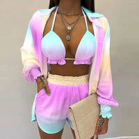 3-teiliges Sommer Set Damen | Tropen Look | Bikini Shorts Cover-up | Leicht & stylisch-Hellviolett-S-Luzern Mode