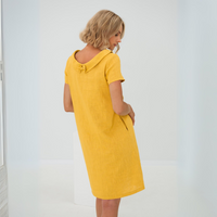 Sommerkleid Damen Leinen | Luftig | Kurzarm mit Taschen | Für Alltag & Urlaub-Luzern Mode