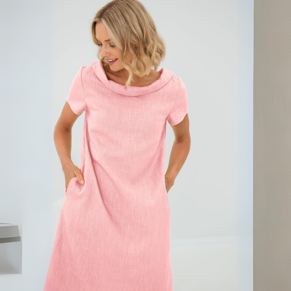 Sommerkleid Damen Leinen | Luftig | Kurzarm mit Taschen | Für Alltag & Urlaub-Luzern Mode