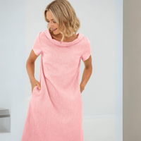 Sommerkleid Damen Leinen | Luftig | Kurzarm mit Taschen | Für Alltag & Urlaub-Luzern Mode