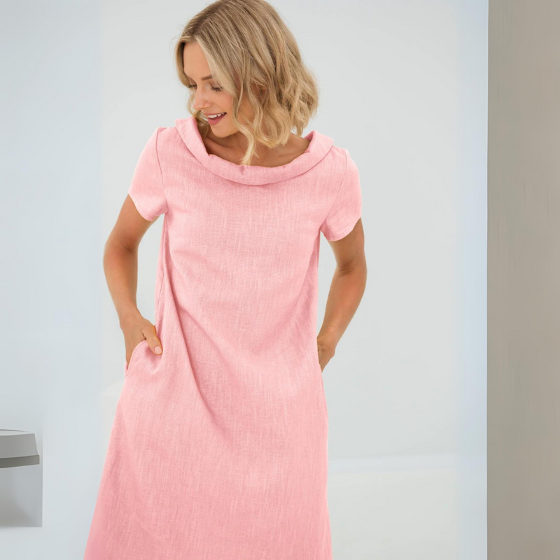 Sommerkleid Damen Leinen | Luftig | Kurzarm mit Taschen | Für Alltag & Urlaub-Luzern Mode