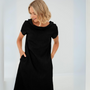 Sommerkleid Damen Leinen | Luftig | Kurzarm mit Taschen | Für Alltag & Urlaub-Schwarz-XS-Luzern Mode