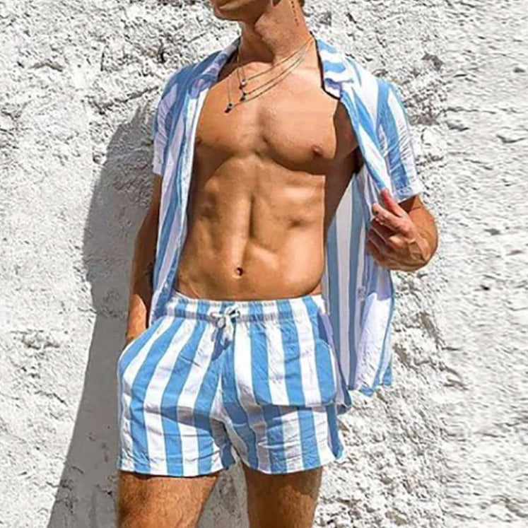 Herren Sommer Set Streifen | Luftig bequem | Für Strand Urlaub Freizeit Sommer-Luzern Mode