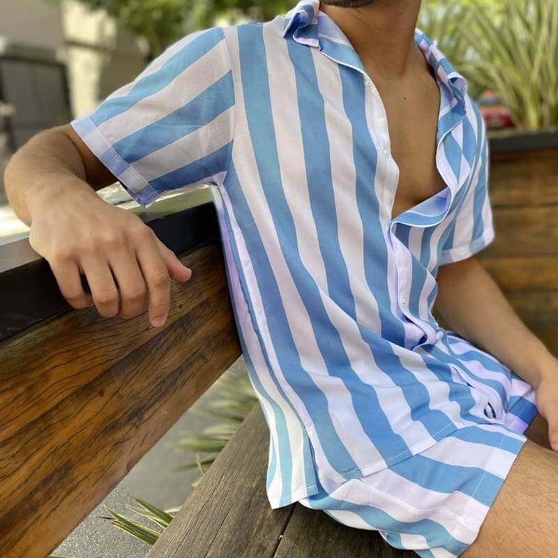 Herren Sommer Set Streifen | Luftig bequem | Für Strand Urlaub Freizeit Sommer-Luzern Mode
