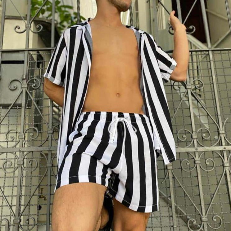 Herren Sommer Set Streifen | Luftig bequem | Für Strand Urlaub Freizeit Sommer-Luzern Mode