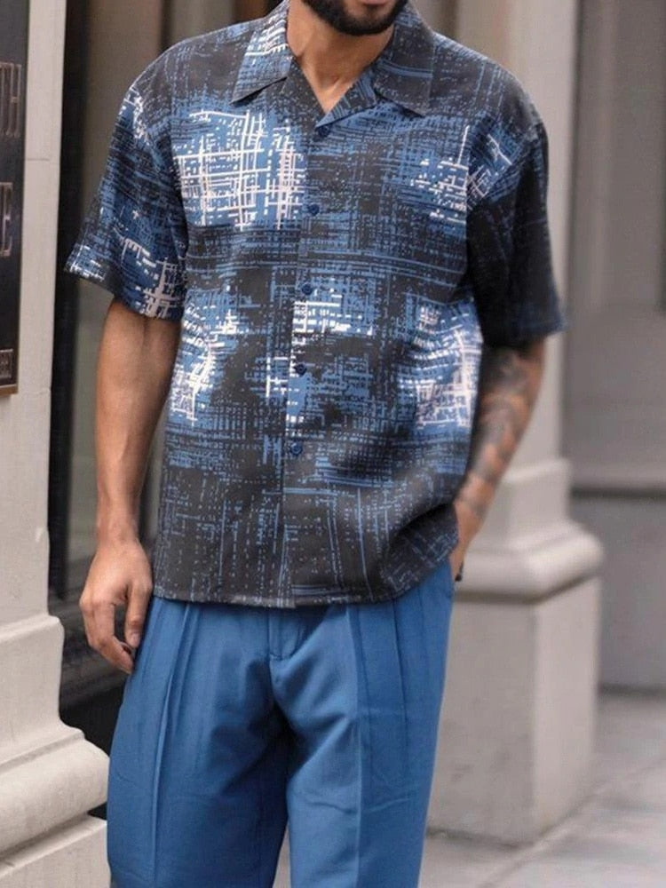 Herren Sommer Set | Kurzarmhemd mit Hose | Luftig | Vintage Stil | Pflegeleicht-Set B-S-Luzern Mode