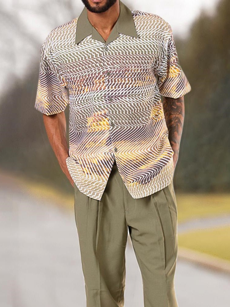 Herren Sommer Set | Kurzarmhemd mit Hose | Luftig | Vintage Stil | Pflegeleicht-Set D-S-Luzern Mode