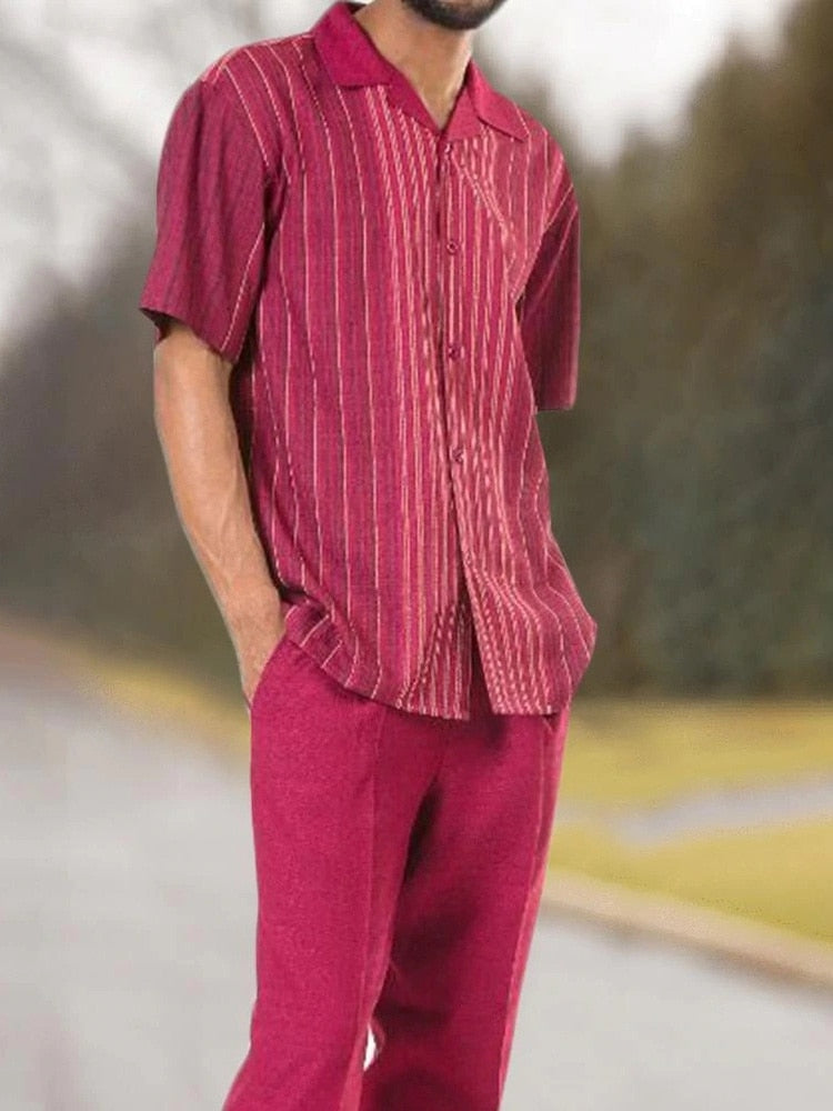 Herren Sommer Set | Kurzarmhemd mit Hose | Luftig | Vintage Stil | Pflegeleicht-Set H-S-Luzern Mode