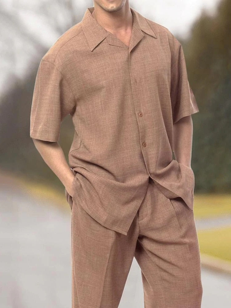 Herren Sommer Set | Kurzarmhemd mit Hose | Luftig | Vintage Stil | Pflegeleicht-Set J-S-Luzern Mode