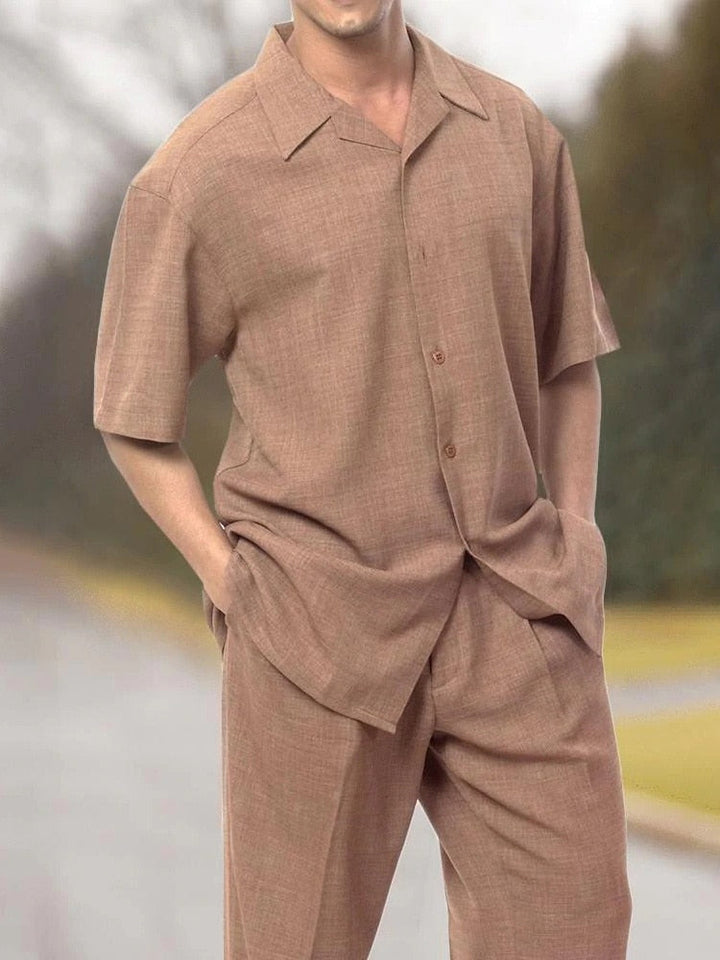 Herren Sommer Set | Kurzarmhemd mit Hose | Luftig | Vintage Stil | Pflegeleicht-Set J-S-Luzern Mode