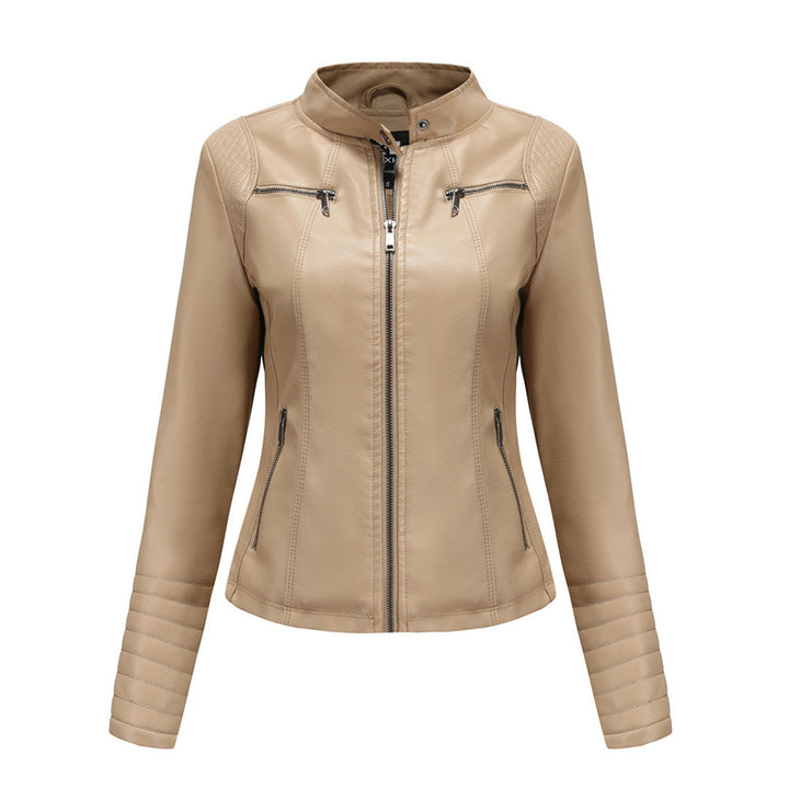 Lernjacke für Damen | Vegan | Uni | Reißverschluss | Seitentaschen | Tailliert-Beige-XS-Luzern Mode