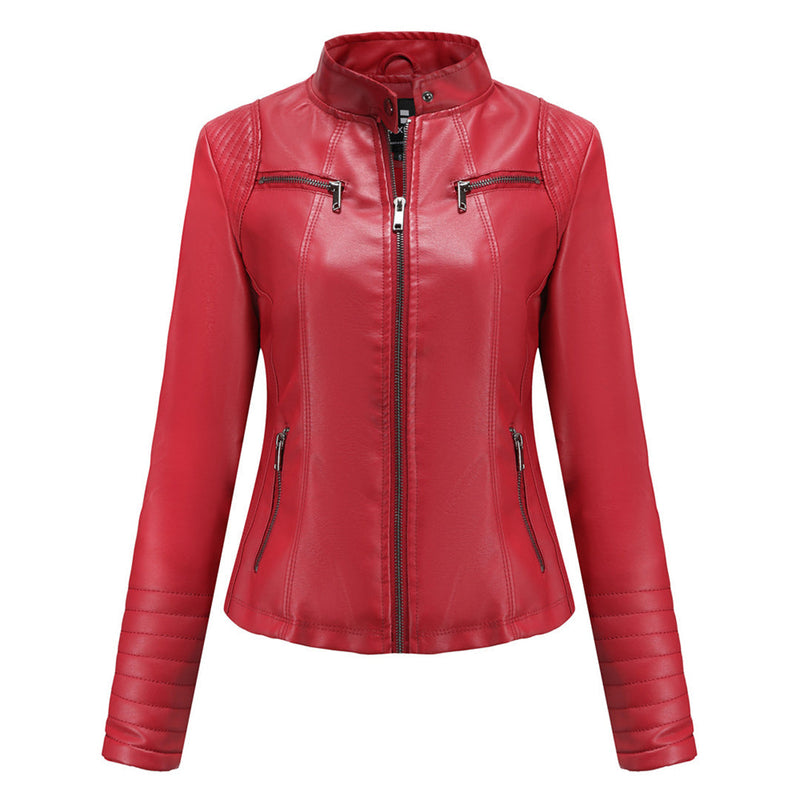Lernjacke für Damen | Vegan | Uni | Reißverschluss | Seitentaschen | Tailliert-Rot-XS-Luzern Mode