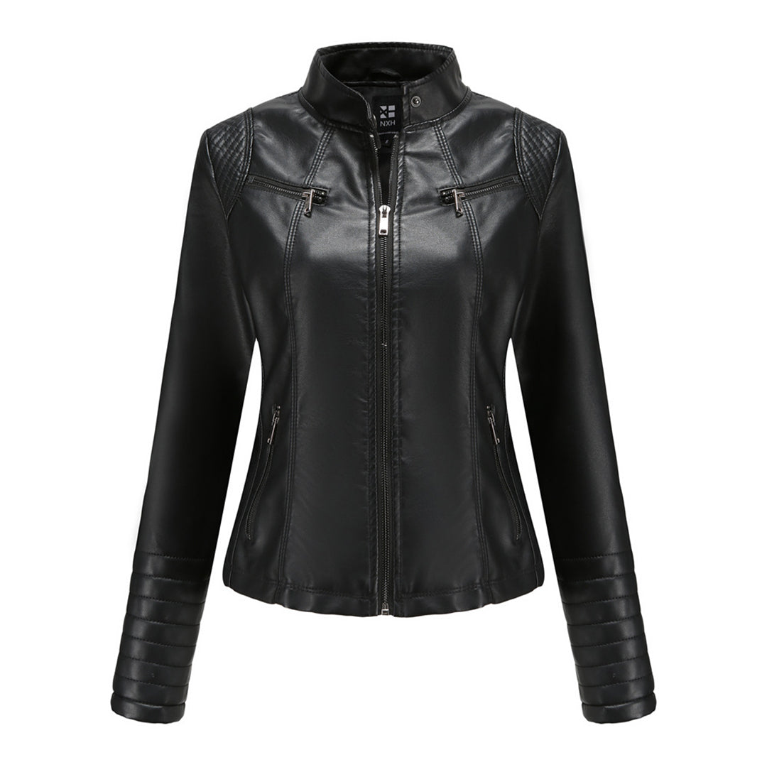 Lernjacke für Damen | Vegan | Uni | Reißverschluss | Seitentaschen | Tailliert-Schwarz-XS-Luzern Mode