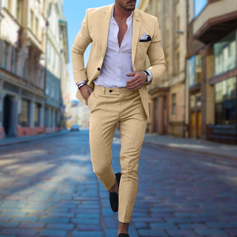 Slim Fit Herrenanzug für Business und Hochzeit Events-Gelb-XS-Luzern Mode