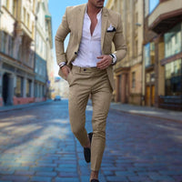 Slim Fit Herrenanzug für Business und Hochzeit Events-Khaki-XS-Luzern Mode