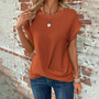 Damen Sommer Strickshirt mit Rundhals und Kurzarm-Orange-XS-Luzern Mode