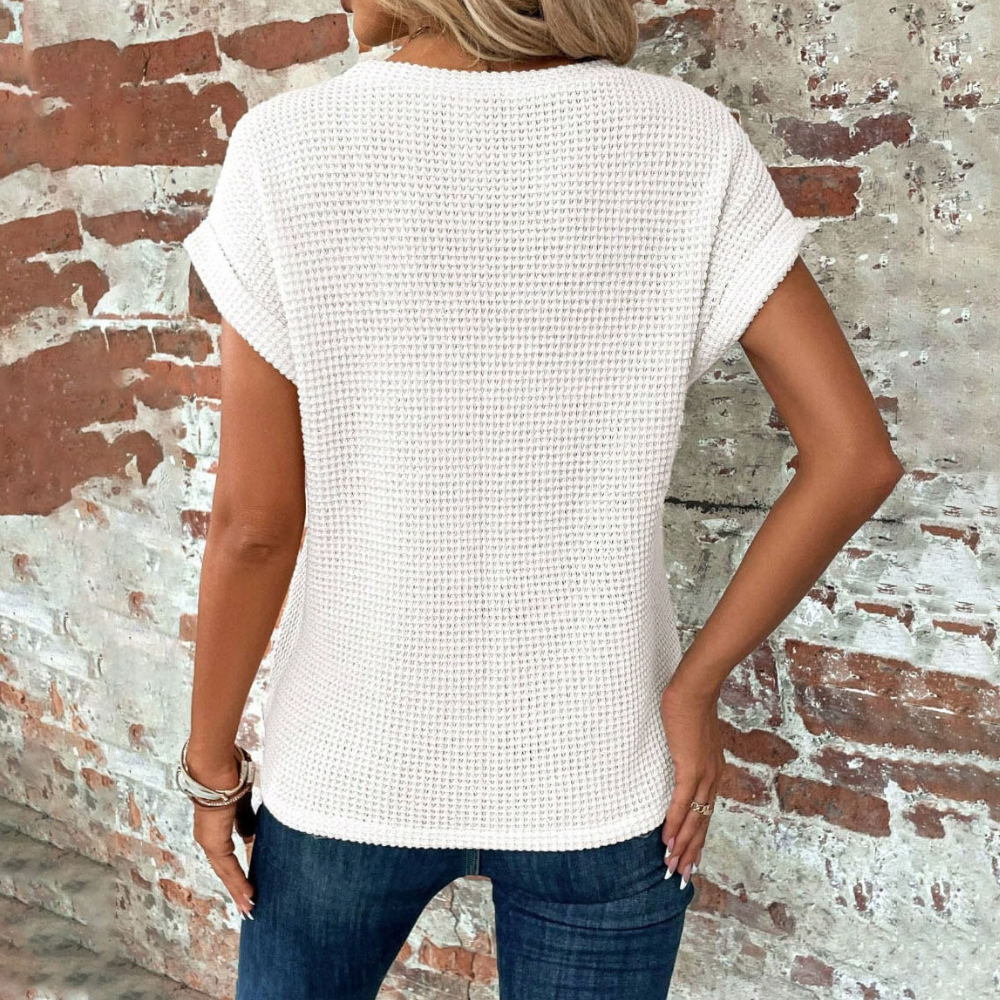 Damen Sommer Strickshirt mit Rundhals und Kurzarm-Luzern Mode