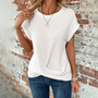 Damen Sommer Strickshirt mit Rundhals und Kurzarm-Weiß-XS-Luzern Mode