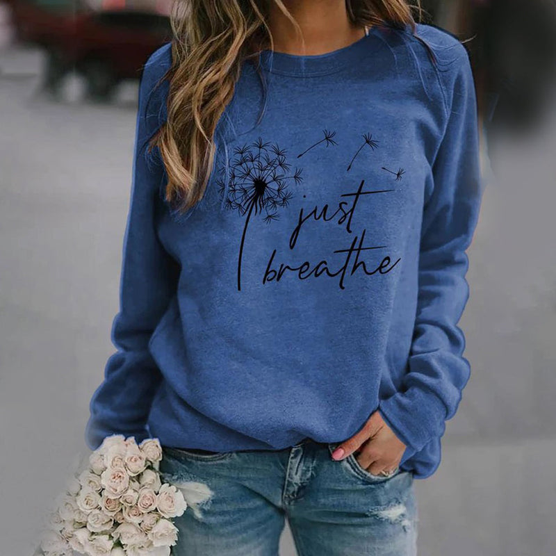 Damen Sweatshirt mit Aufdruck "Just Breathe" - Lässig & Bequem-Blau-S-Luzern Mode