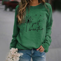 Damen Sweatshirt mit Aufdruck "Just Breathe" - Lässig & Bequem-Grün-S-Luzern Mode