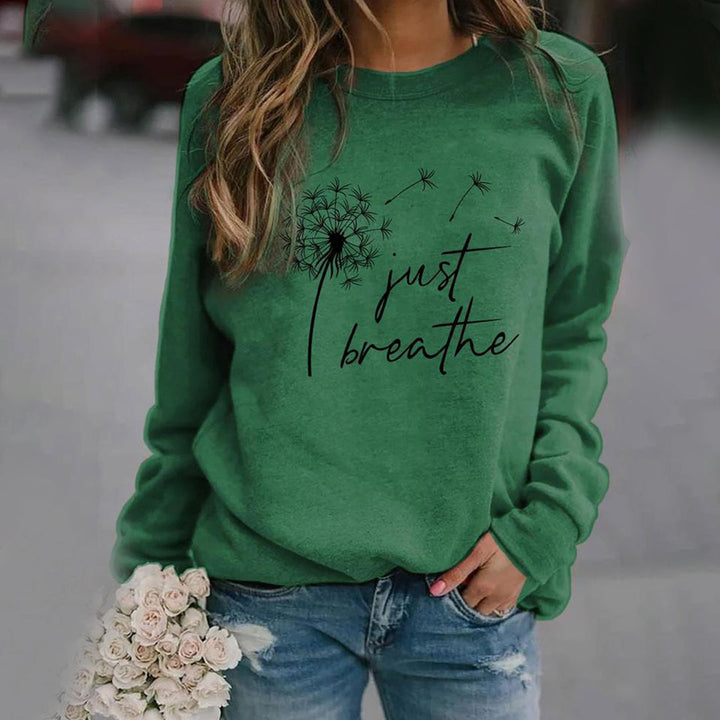 Damen Sweatshirt mit Aufdruck "Just Breathe" - Lässig & Bequem-Grün-S-Luzern Mode