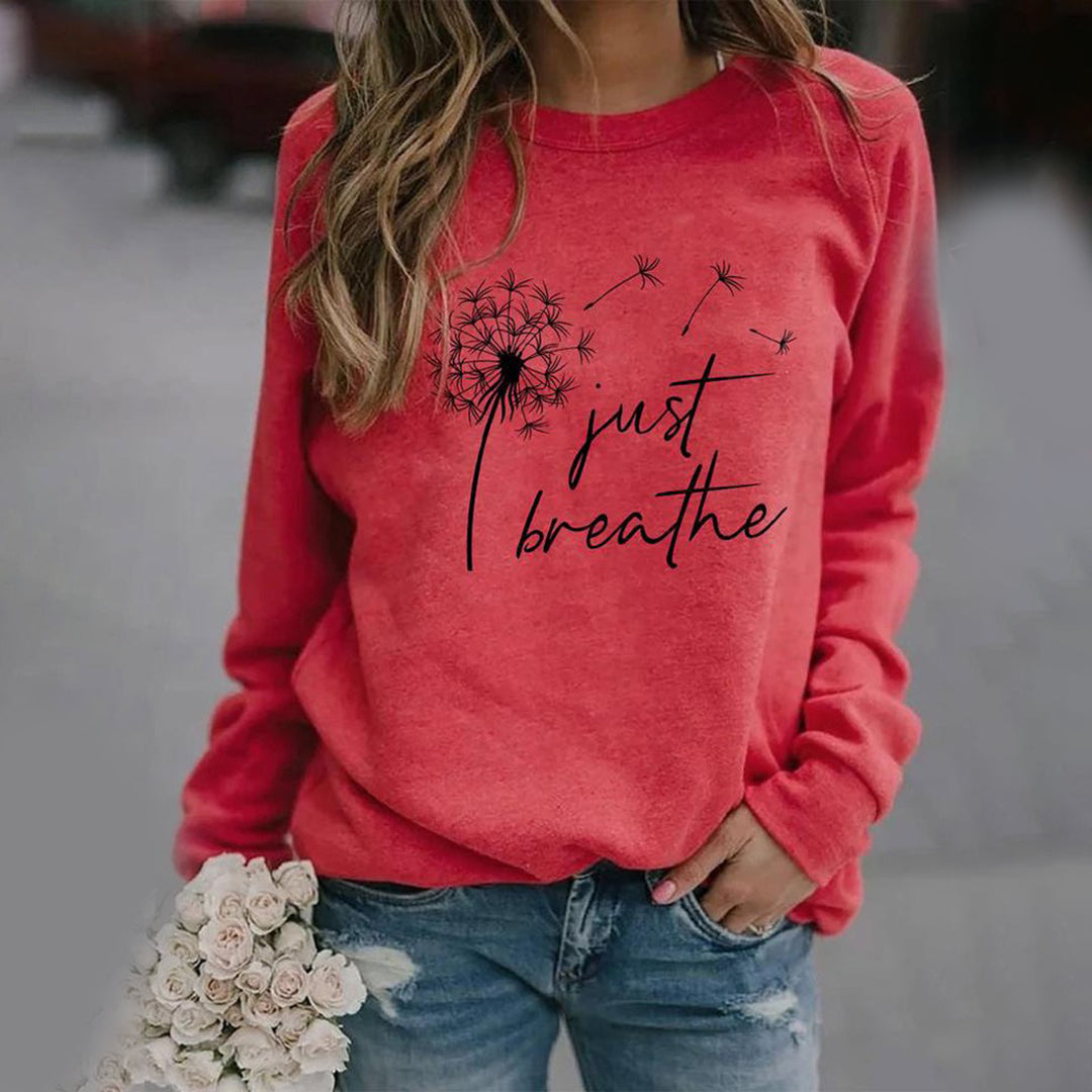 Damen Sweatshirt mit Aufdruck "Just Breathe" - Lässig & Bequem-Rot-S-Luzern Mode