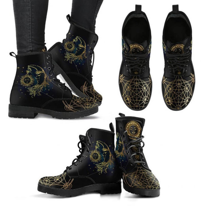 Damen-Stiefeletten mit Herbstlaub- und Mondmotiv – Selene