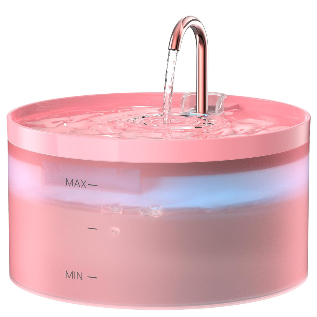 Haustier-Wasserbrunnen | Hund Katze LED Leise Kohlenstofffilter Sauber-Rosa 3.2L-Luzern Mode