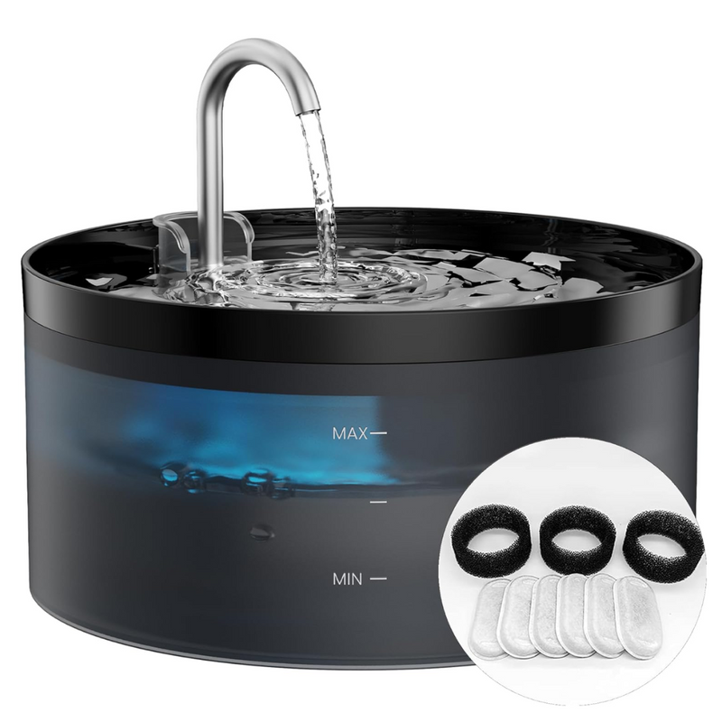 Haustier-Wasserbrunnen | Hund Katze LED Leise Kohlenstofffilter Sauber-Zwart 3.2L + 6 filters + 3 sponzen-Luzern Mode